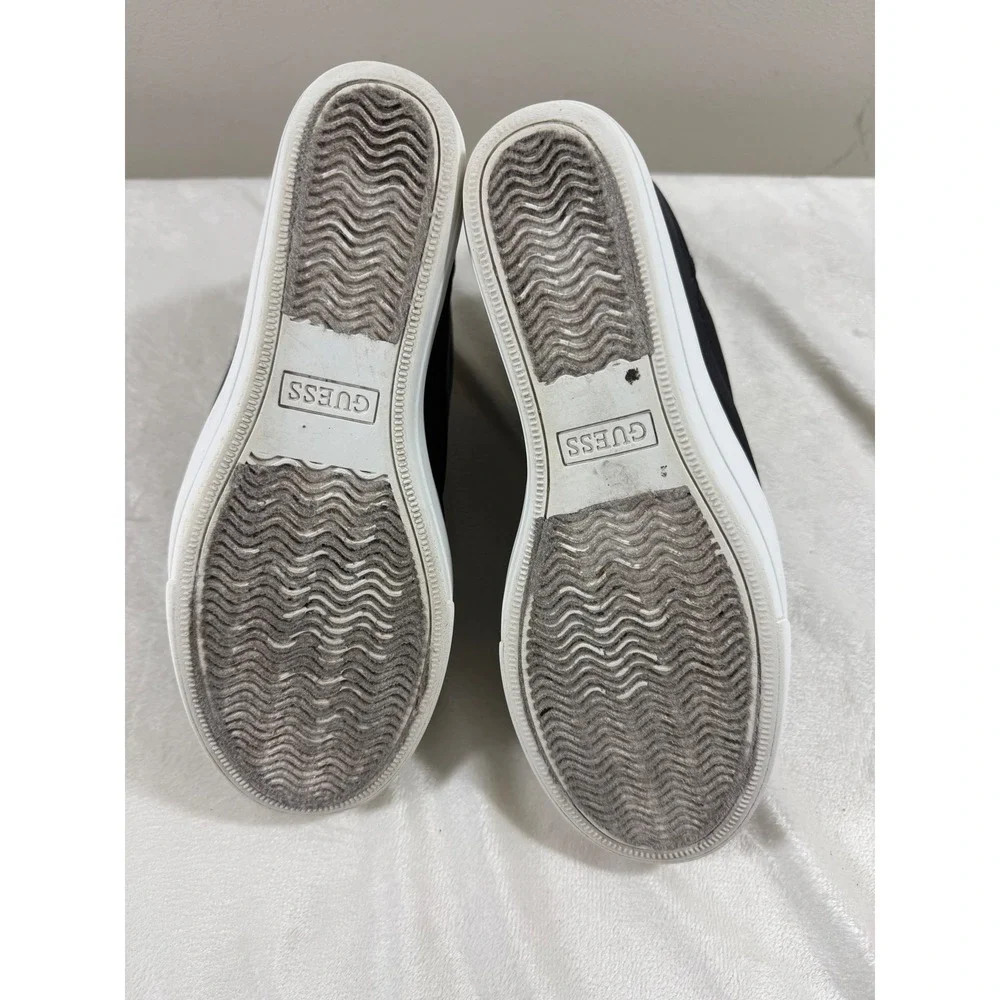 Guess Wedge High Top Sneakers Women 8.5 Black Lace Up Side Zip Logo Casual Shoes